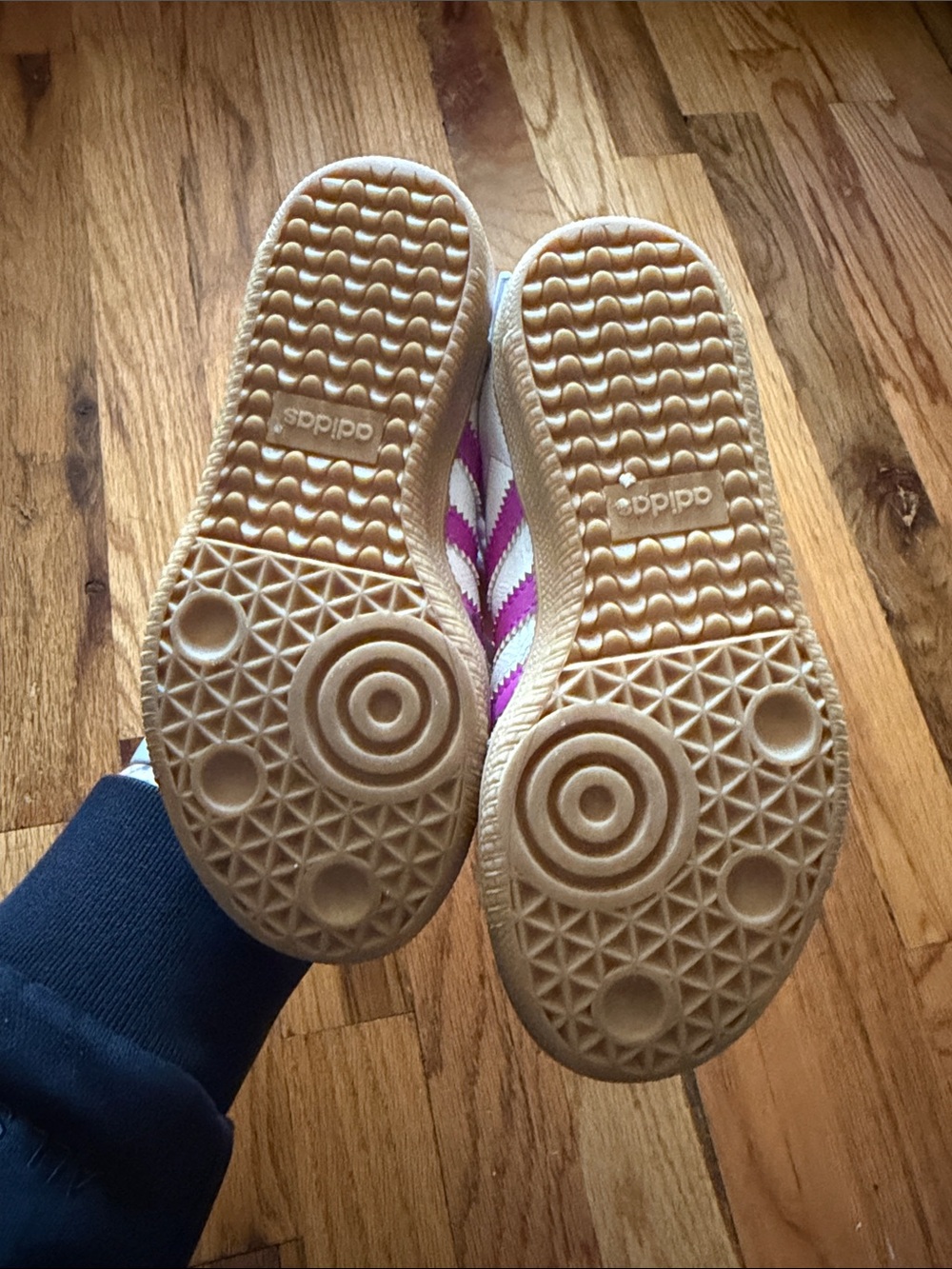 adidas Originals Kids Samba Sneakers White with Pink Stripes and Gum Sole - Picture 7 of 9